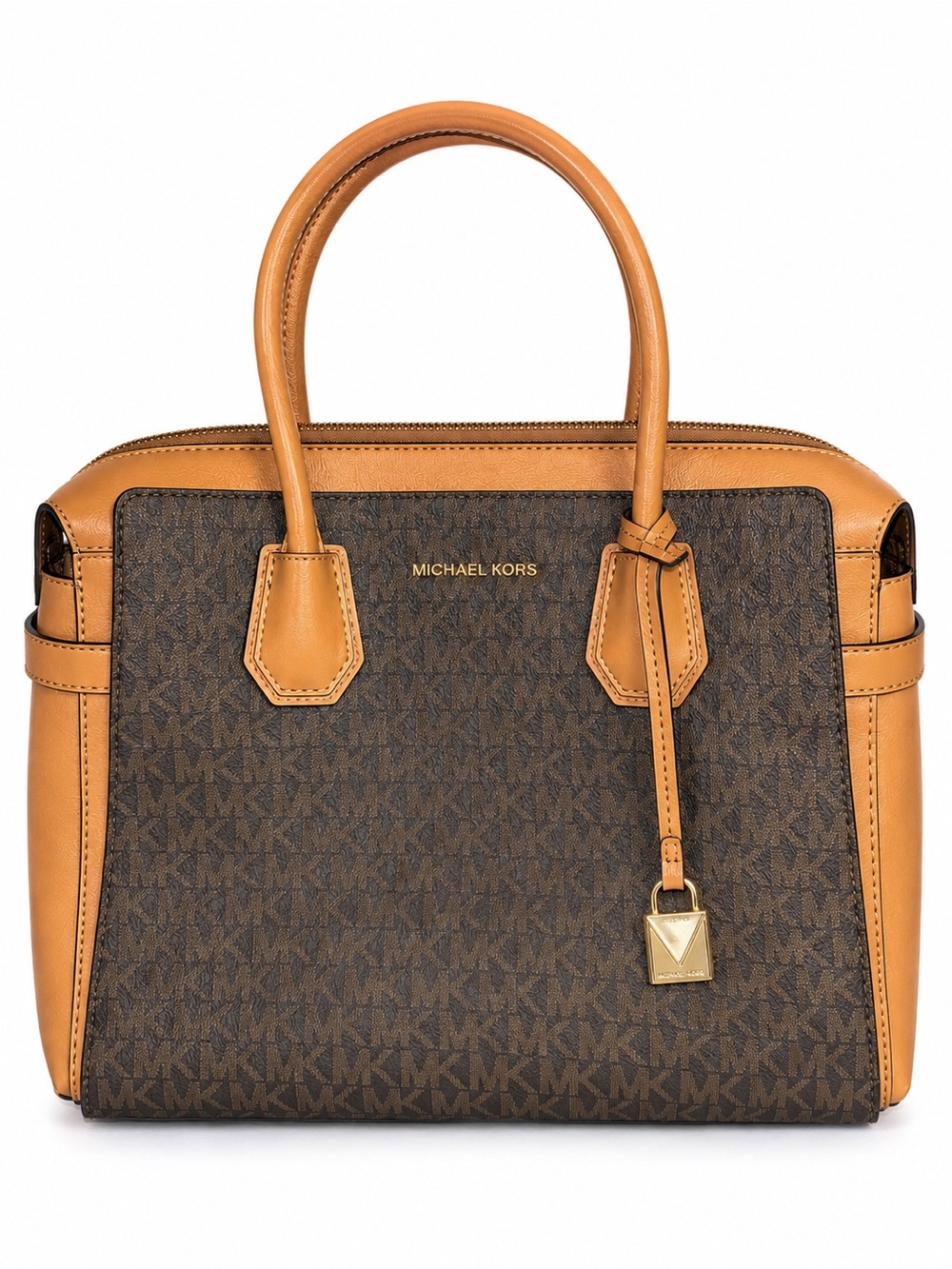 Michael Kors Brown and Tan Satchel with Signature Monogram